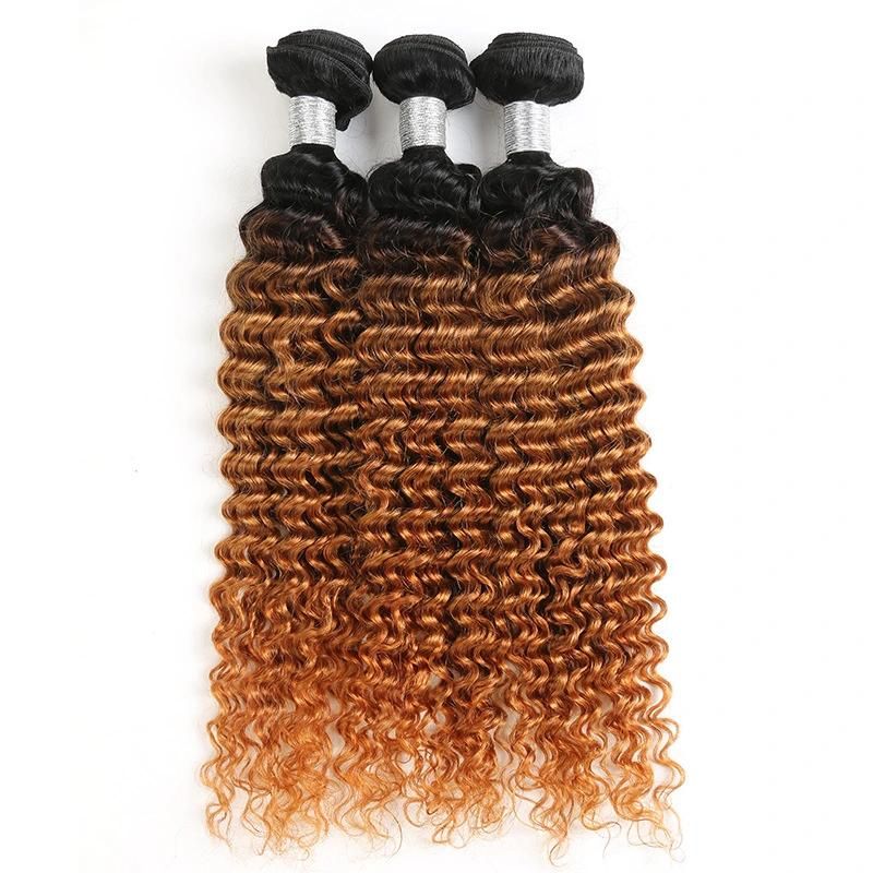 95g T1b/30 Curly Human Hair Bundles Brown/Golden Human Hair Bundles Double Drawn Hair Extension Brazilian Human Hair Bundles with 20"