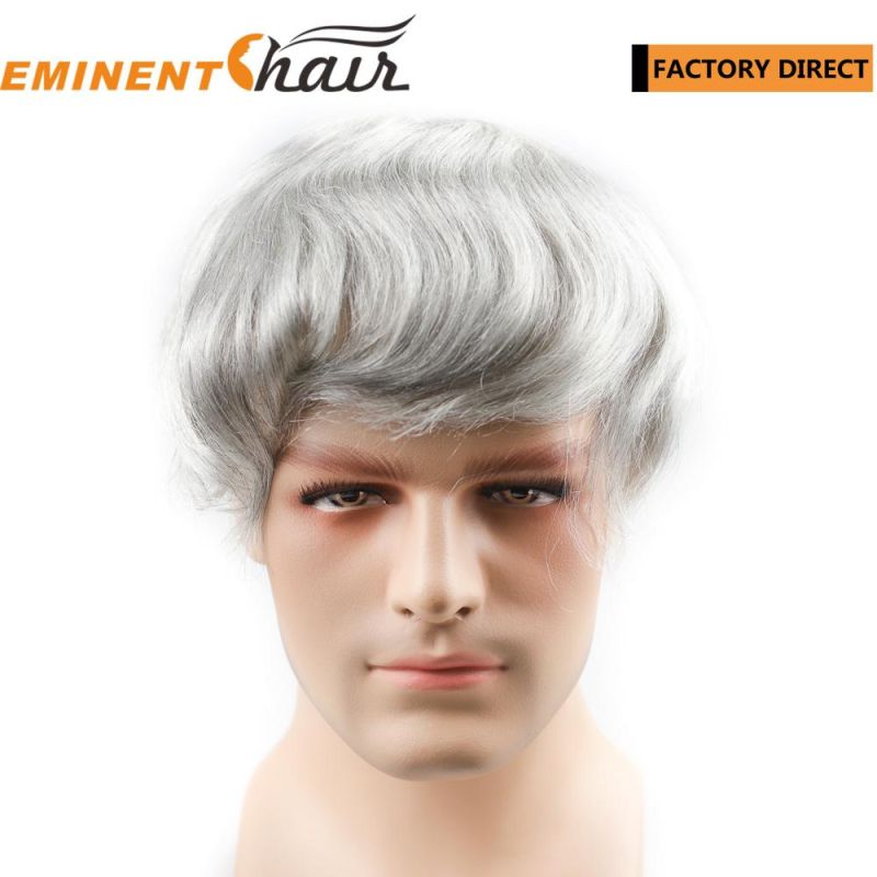 Grey Human Hair Men′s Hair Replacement System Toupee