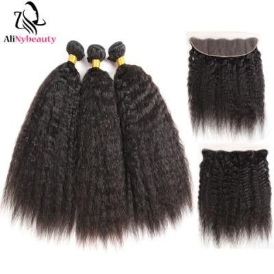 100% Virgin Brazilian Kinky Straight Hair Bundles with Lace Frontal