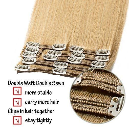 Double Weft Human Hair Extensions 8pieces 20clips for Full Head Set Clip in Human Hair (AV-CH160-20-613)