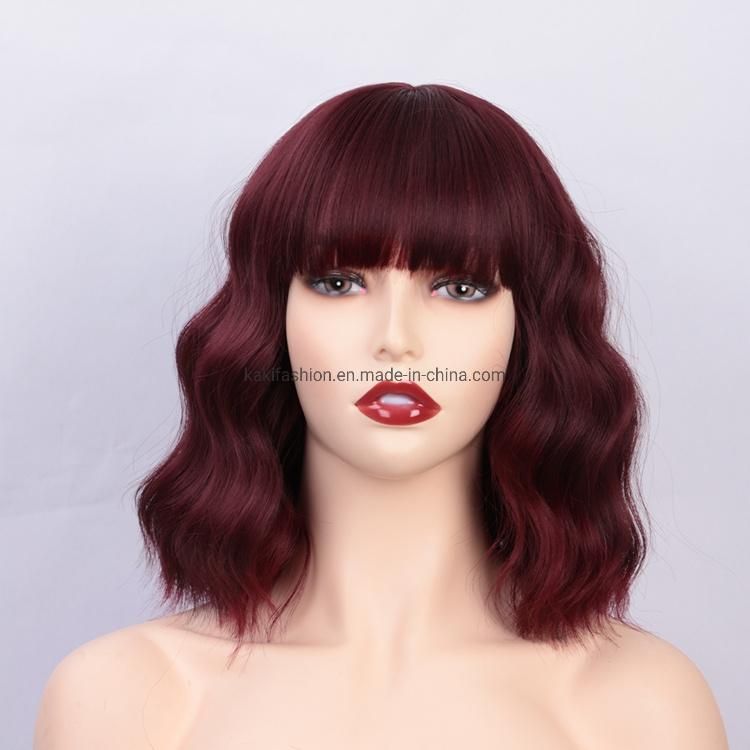 Kakifashion Hair Heat Resistant Soft Style Natural 118#Color African Short Bob Wig with Bangs for Black Women
