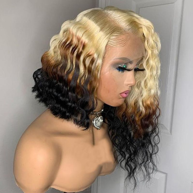 Deep Wave Ombre Blonde Colored 613 Lace Front Wig for Black Women Frontal HD Transparent Bob Wig