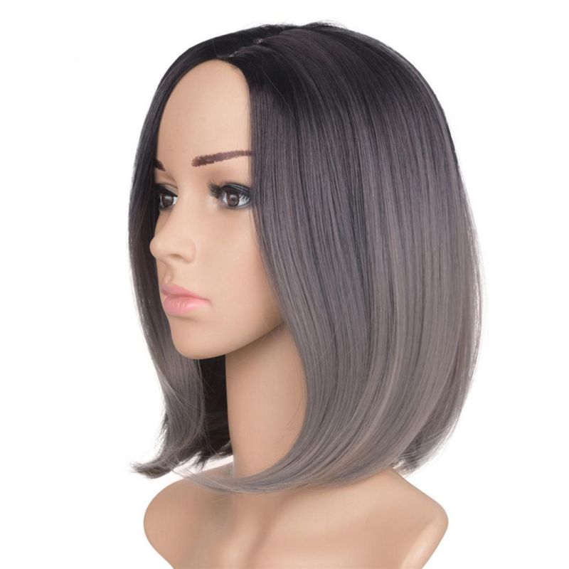 Middle Part Short Ombre Black Dark Blonde Color Bob Wig with Lace Front Brazilian Human Hair Wigs for Women 12 Inches