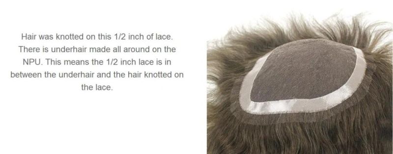 Hair Was Knotted on This 1/2 Inch of Lace - Hand Crafted Men′s Toupee