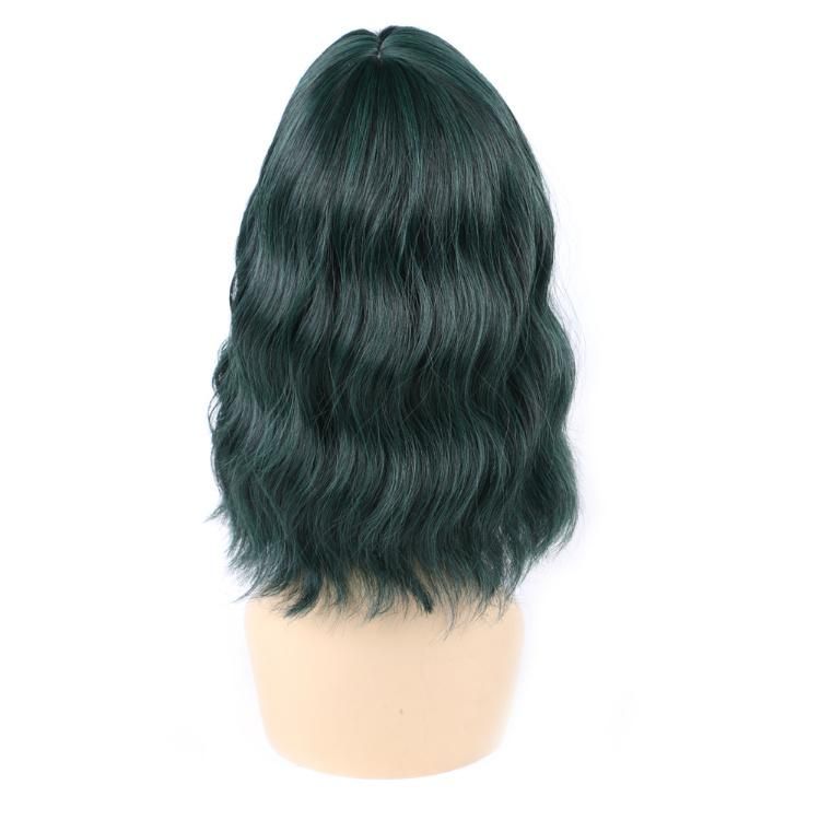 Wholesale Synthetic Fiber Ombre Green Short Wig Wavy Bob Wig with Bangs