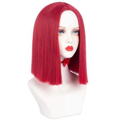 Short Straight Hair Bob Wig Middle Parting Synthetic Women Wigs Shoulder Length 12inches Wine Red Bob Wig