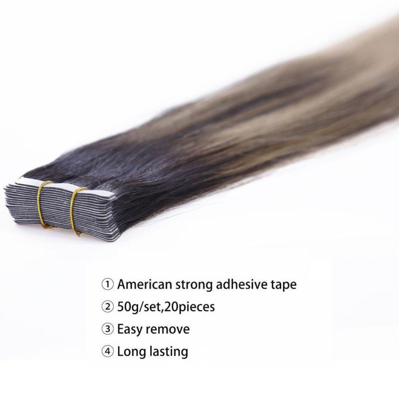Remy Tape Human Hair Extensions Double Drawn Us Tape Adhesive Straight Invisible Skin Weft Hair Balayage Color