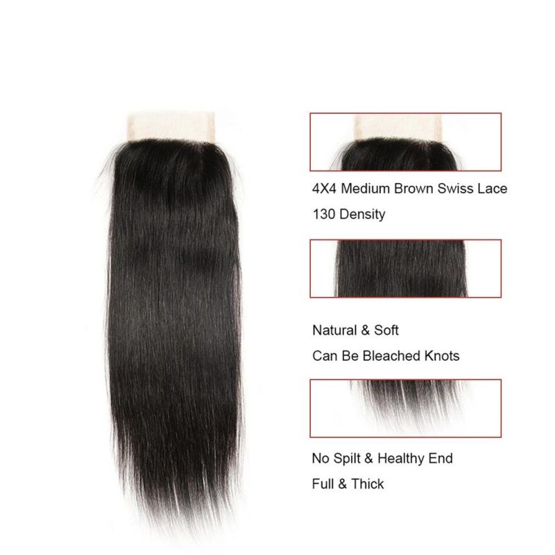 22 Inch Closure Straight HD Transparent Lace Closure Free Part Swiss Lace Human Hair