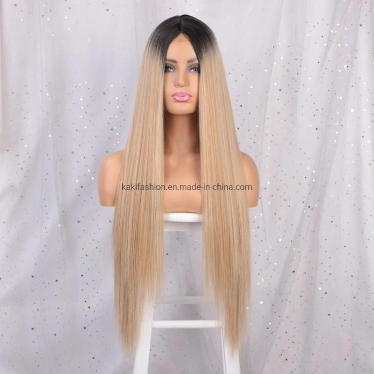 Long Silky Straight Natural Ombre 613 Blonde Wig for Black Women Synthetic Hair Wigs