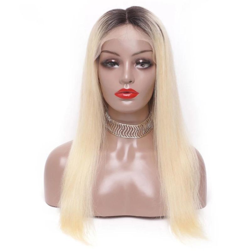 13X4 Lace Frontal Wig Human Hair Pre Plucked Long Brazilian Straight Blonde Ombre Color 613 HD Glueless Full Lace Wigs 24 Inches