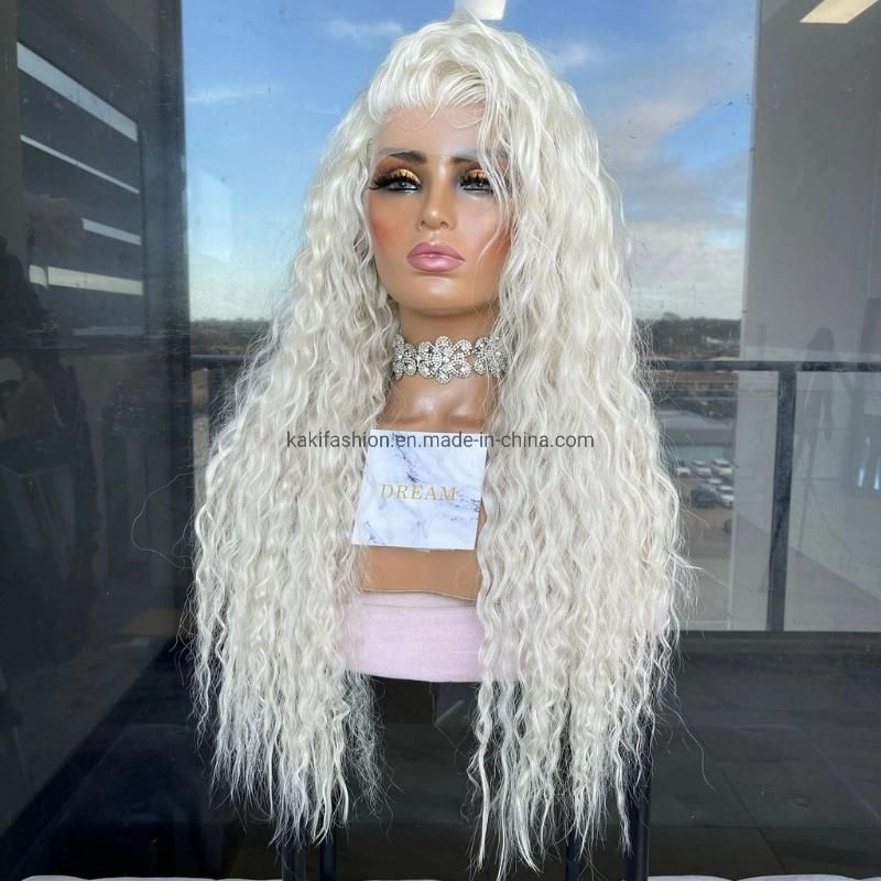 High Density Cheap Fiber Brazilian HD Virgin Synthetic Raw Hair Lace Front White Wave Wigs