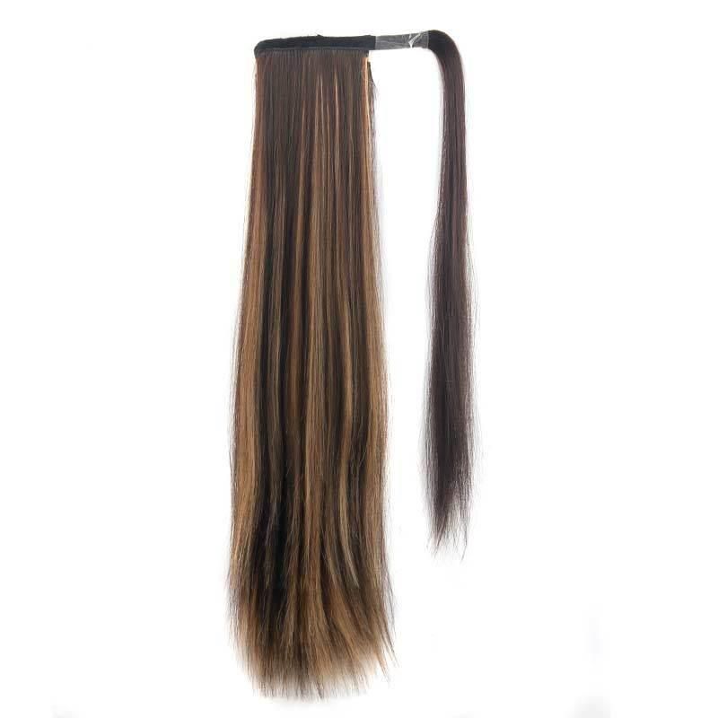 Long Silky Straight Heat Resistant Fiber Synthetic Hair Piece Wrap Around Ponytail Extension for Women