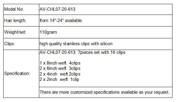 Aviva Brazilian Hair Extension Clip in Human Hair Extension 20inch 7PCS for Full Head (AV-CHL07-20-613)