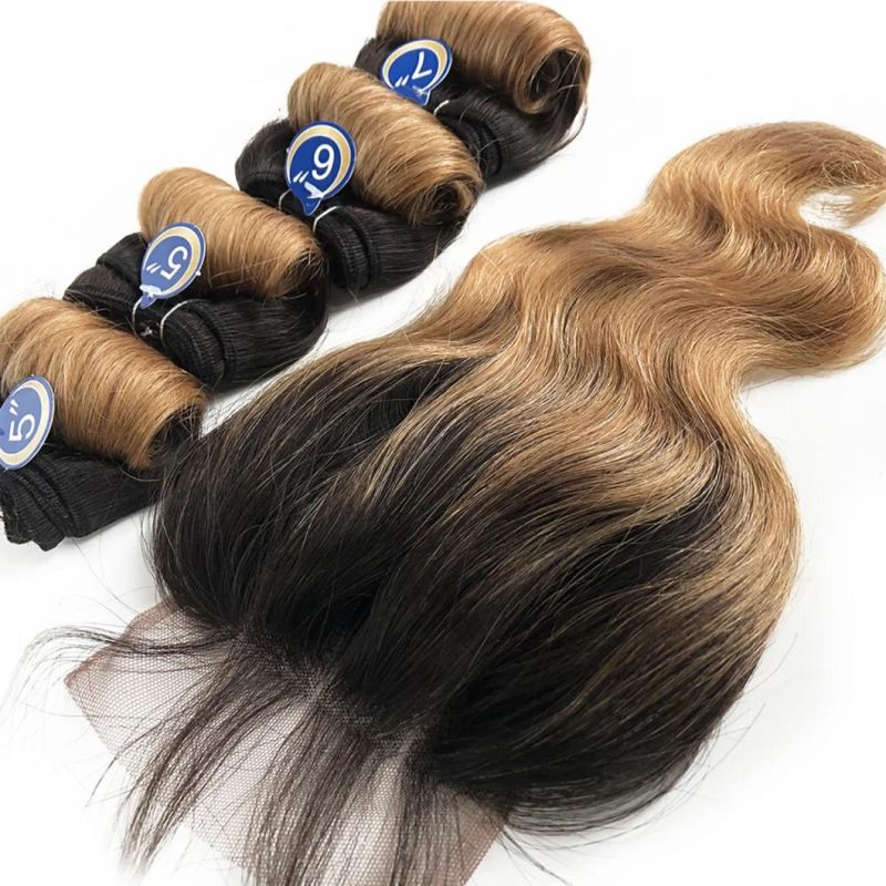 Ombre Brazilian Human Hair Bundles with Closure Transparent Closure with Bundles Loose Wave Bundles Wi Human Hairth Closure Weave Short Hair Extensions