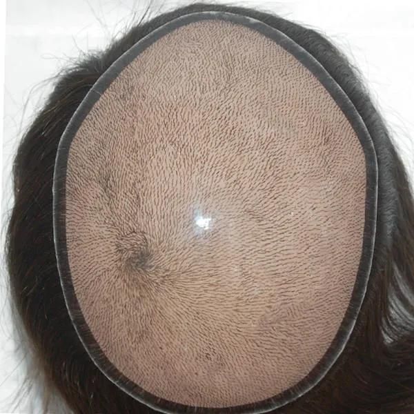 Injected Silicone Base Top Quality Natural Human Hair Toupee