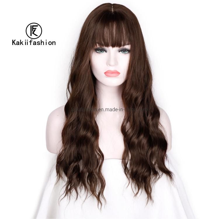 High Quality Wholesale Long Wavy Wigs with Bangs Heat Resistant Synthetic Kinky Curly Wigs for Black Women