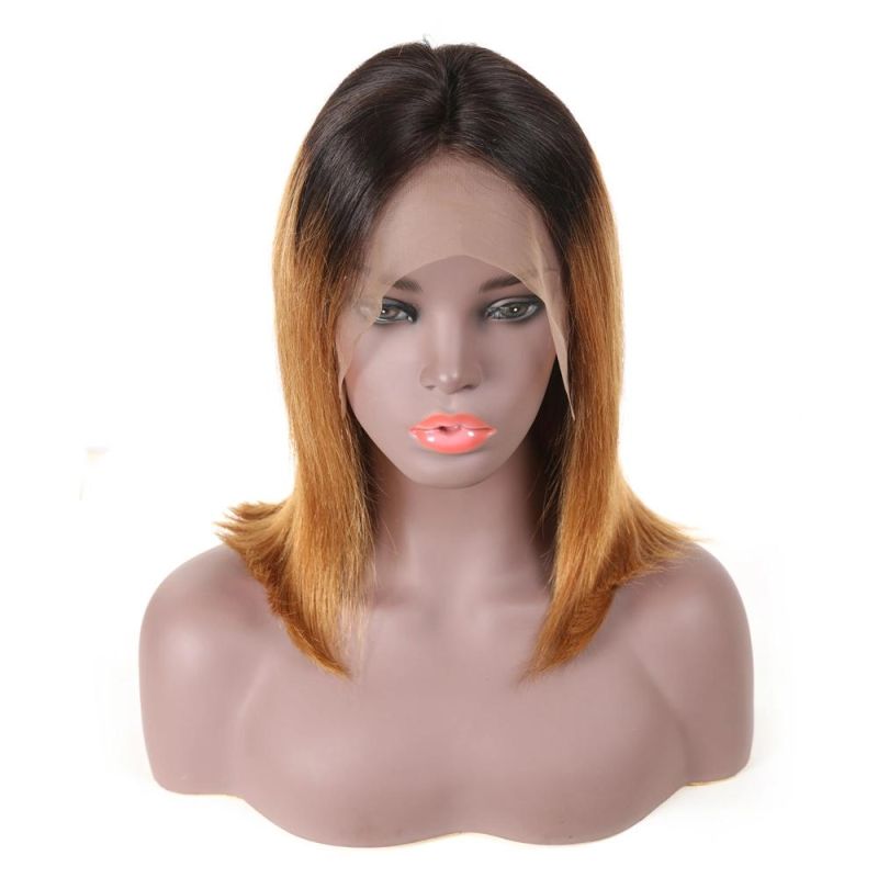 Kbeth Human Hair Wigs for Black Women Brown Two Tone Processed Sexy Summer Remy Custom Colors Straight Short Cut 12 Inch Length Wigs Ready to Ship