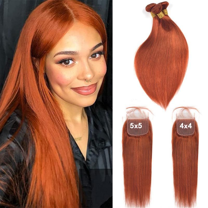 Pre Plucked Natural Hairline Hair, Orange Ginger Bundles Hair Bundles, Double Drawns or Weft Human Hair Bundles