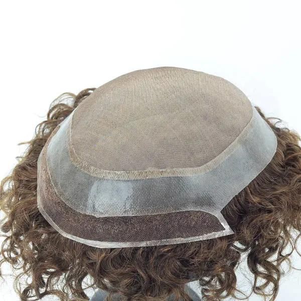 Fine Mono with Clear PU Around Lace Front Men′s Hair Toupees