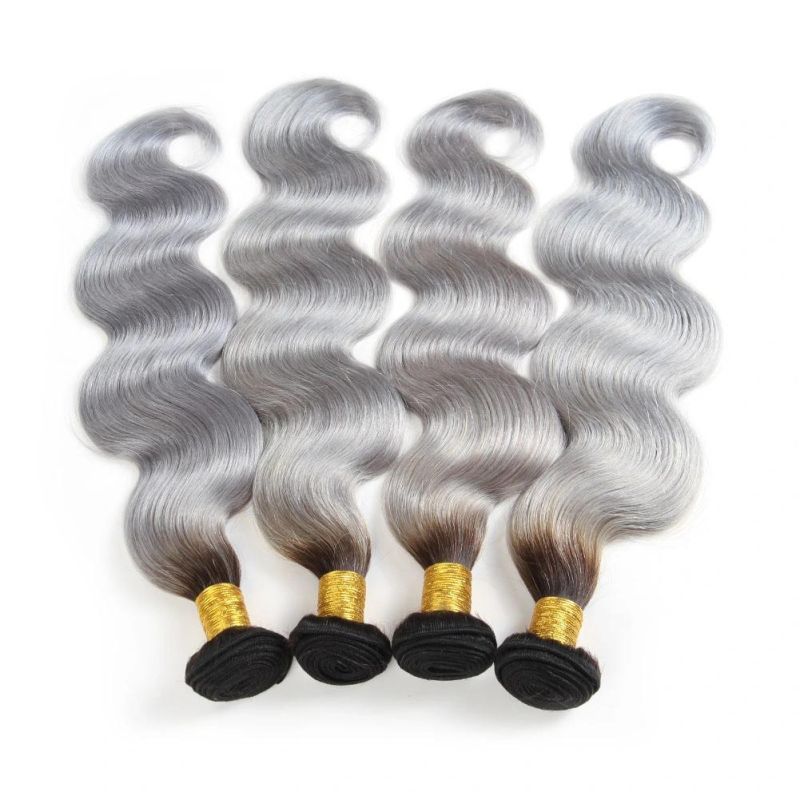 1b/Grey Ombre Remy Human Hair Extensions Body Wave Hair
