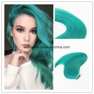 Hot Selling Wholesale Color Teal Tape Straight Brazilian Hair Weft PU Hair Extension
