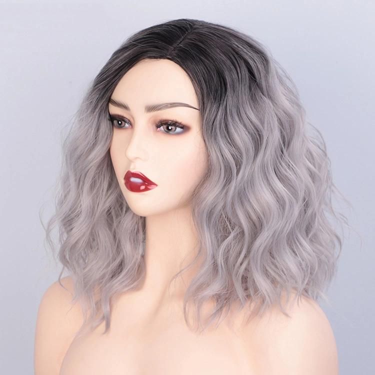 14inch Heat Resistant Synthetic Fiber Afro Wigs Wholesale Human Hair Short Wavy Wig