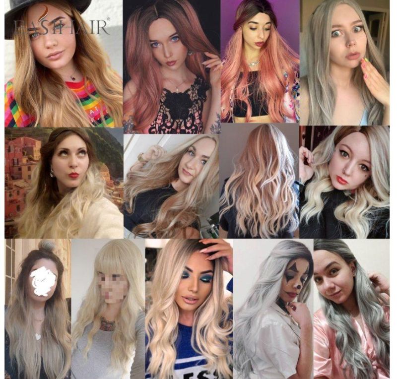 Freeshipping Ombre Brown Light Blonde Platinum Long Wavy Middle Part Hair Wig Cosplay Natural Heat Resistant Synthetic Wig for Women Dropshipping Wholesale