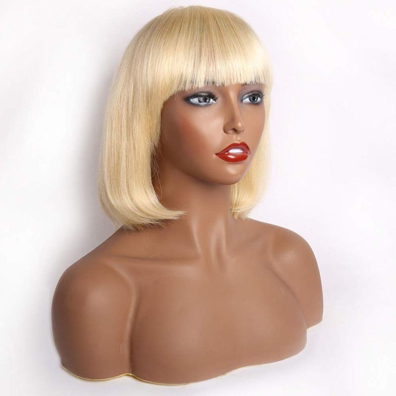 Blonde Bob Wig with Bangs Brazilian Human Hair Wig Short Colored Brazilian Human Hair Wig for Black Women 150% Density Lace Front 12 Inch