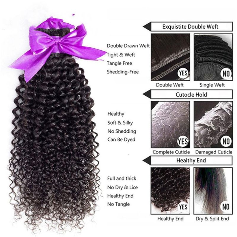 Curly Bundles with Closure 3 Bundles Human Hair with Closure Natural Color Remy Hair with Lace Closure