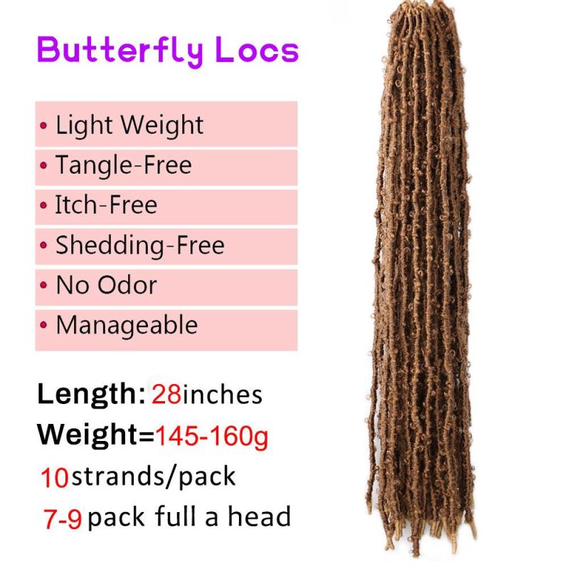 28" 10 Strands/Pack Synthetic Extension Butterfly Locs Crochet Hair Braiding for Black Women