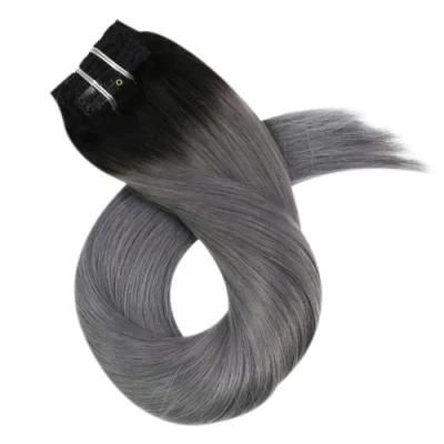 Clip in Hair Extensions 10-24 Inch Machine Remy Human Hair Brazilian Doule Weft Full Head Set Straight 7PCS 100g (10Inch Color T1B-Grey)