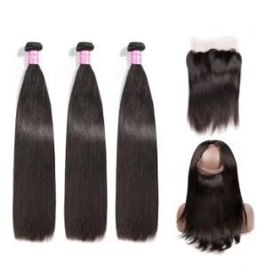 Brazilian Straight Hair Weave with 360 Lace Frontal 3 Bundles with Closure