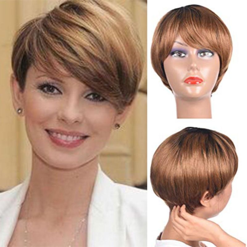 Short Human Hair Pixie Wigs Short Wigs for Lady 10A Brown Human Hair Wig Ombre Color 1b/30