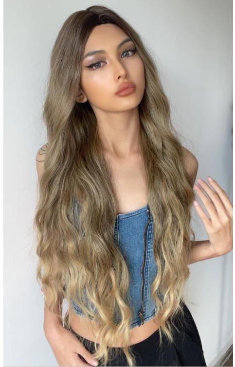 Freeshipping Synthetic Wigs Long Wavy Brown Blonde Ombre Natural Cosplay Hair Wigs for Black Women Middle Part Wig Heat Resistant Dropshipping Wholesale