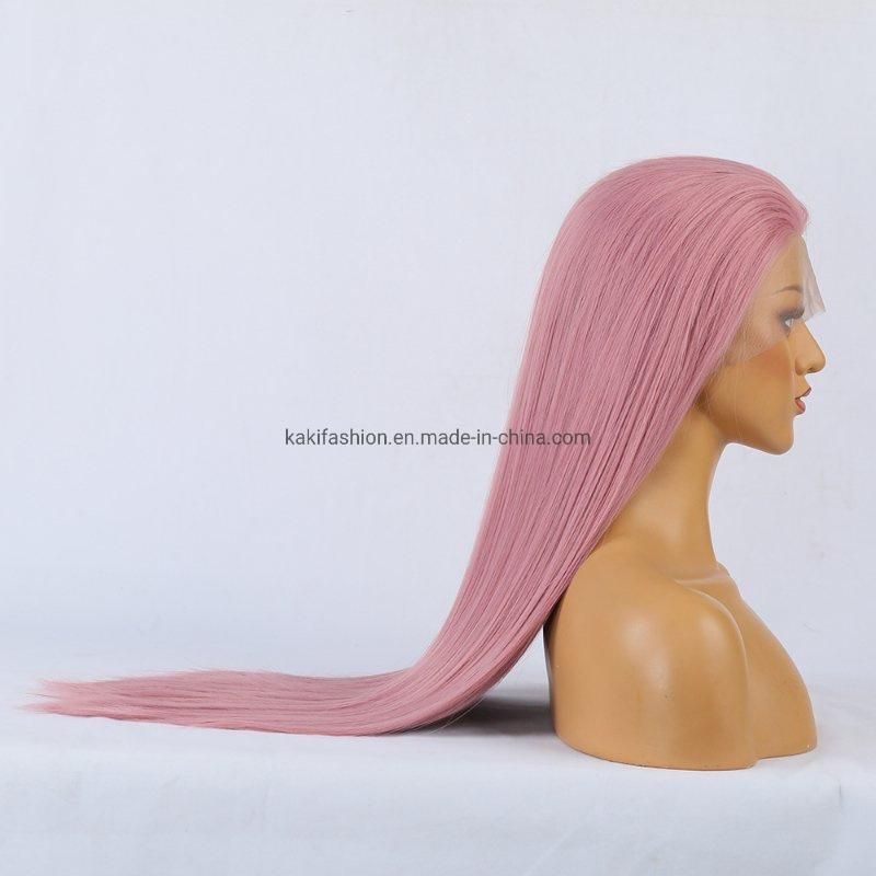 China Hair Factory Synthetic Fiber Hair Long Straight Pink Natural High Quality Cosplay Wig