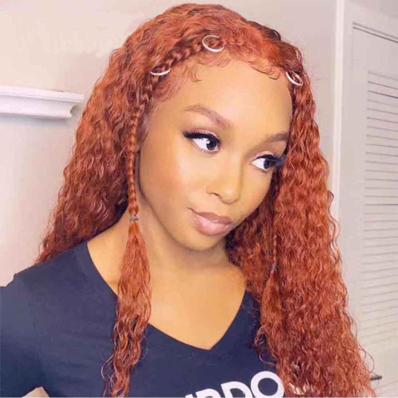 13X4 Deep Curly Lace Front Wig Human Hair 150% Density Frontal Lace Wig Pre Plucked Hairline with Baby Hair for Women Orange Red Color