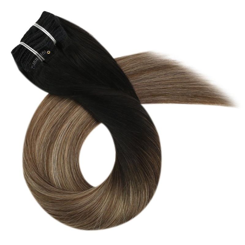 Clip in Hair Extensions 10-24 Inch Machine Remy Human Hair Brazilian Doule Weft Full Head Set Straight 7PCS 100g (10Inch Color 1B-8-12)