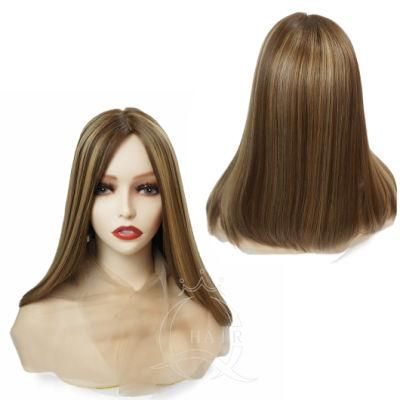 Lace Frontal Front Lace China Wholesale Wig Factory QS Hair Silk Top Wig Sheitel Brown Color with Shade Highlight Color Wig Jewish Kosher Wigs