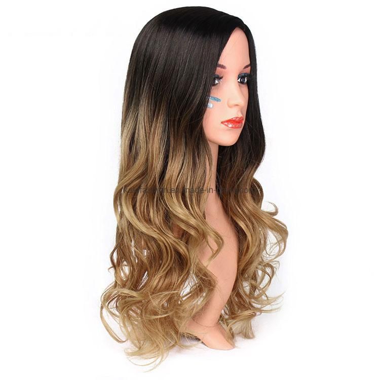 Kakiifahsion Hair Synthetic Ombre Brown Long Wavy Wigs Side Part Dark Roots Big Wave Wigs for Women