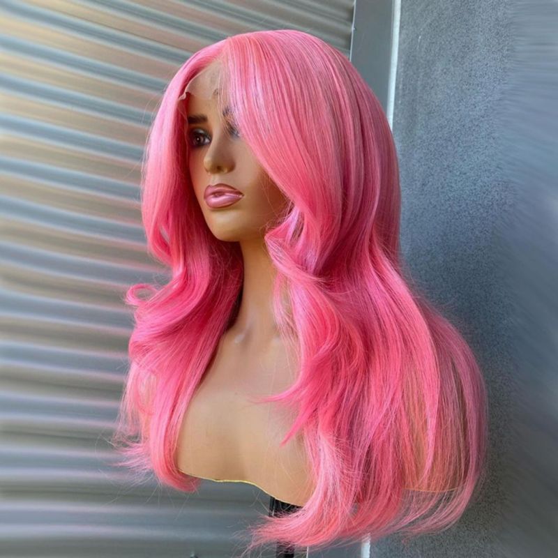 Pink Wig Body Wave Colored Brazilian Human Hair Wigs for Black Women HD Transparent Lace Part Wig 24 Inches