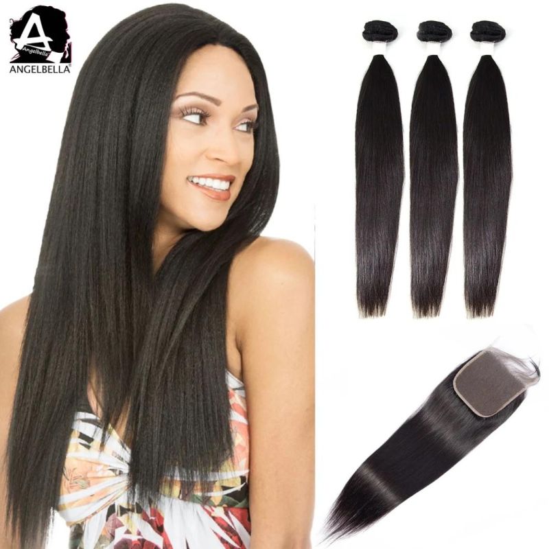 Angelbella Hot Selling Raw Mink Brazilian Human Hair 3 Bundles with Closure in Big Promotion