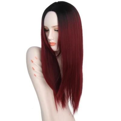 Wholesale Long Straight Natural Wave Ombre Red Synthetic Hair Wigs Extension