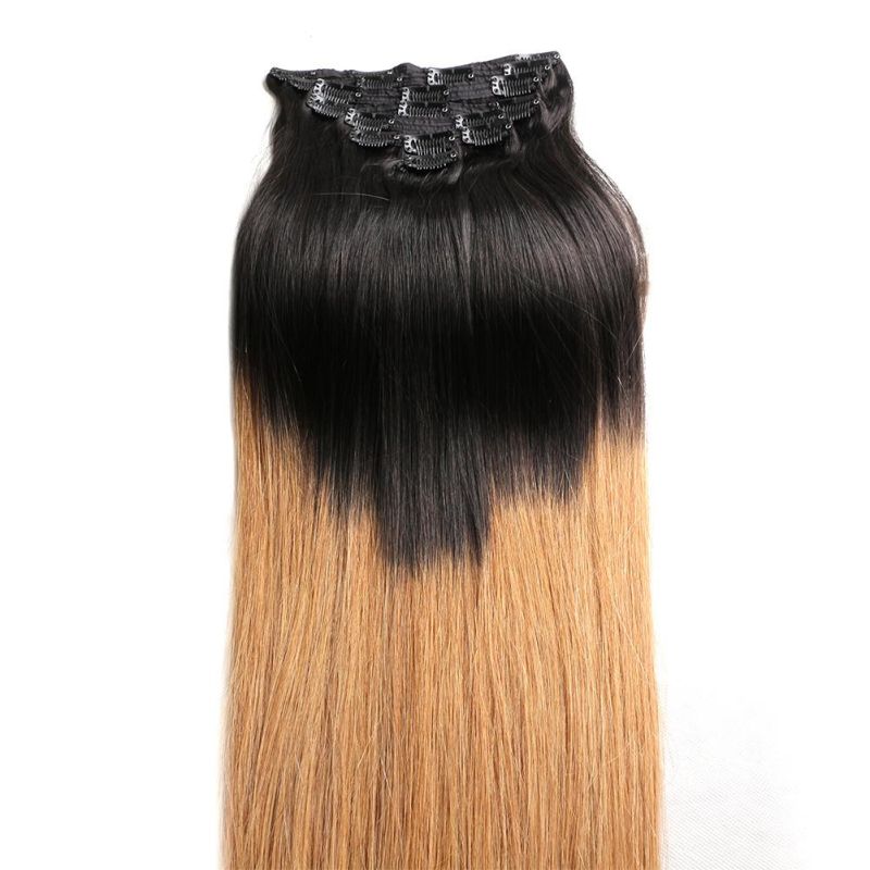 Wholesale 20 Inch Ombre T1b/27 160g Full Head Human Hair Extensions Clip in Human Hair Extensions