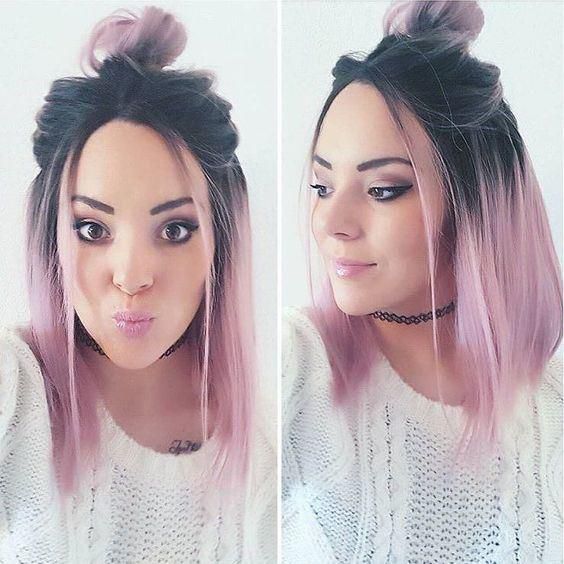 Kaki Hair New Women Fashion Ombre Pink Short Straight Synthetic Hair Wigs Bobo Wig 14 Inch