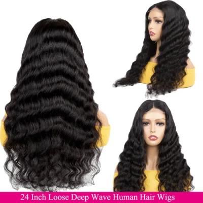 24 Inch Loose Deep Wave Remy 4X4 Lace Front Human Hair Wigs for Black Women