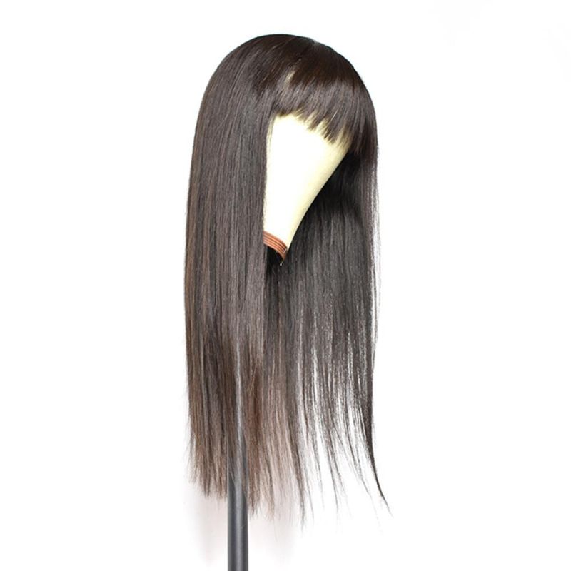 Kbeth Brazilian Straight Full Machine Made Wig with Bangs No Lace Cheap Price Front Human Hair Wigs Natural Color Wholesale