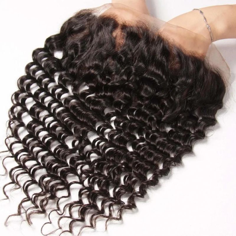 18inch Brazilian Deep Wave Lace Frontal Closure 13X4 Ear to Ear Free Part Swiss Lace Frontal 100% Unprocessed Brazilian Virgin Human Hair Natural Color