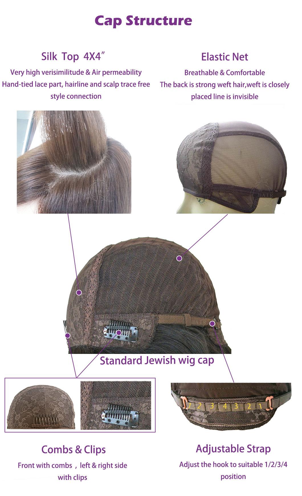 Slight Layer Natural Light Black Color Wave Silk Top Kosher Jewish Orthodox Religion Human Hair Wig for Kosher Women