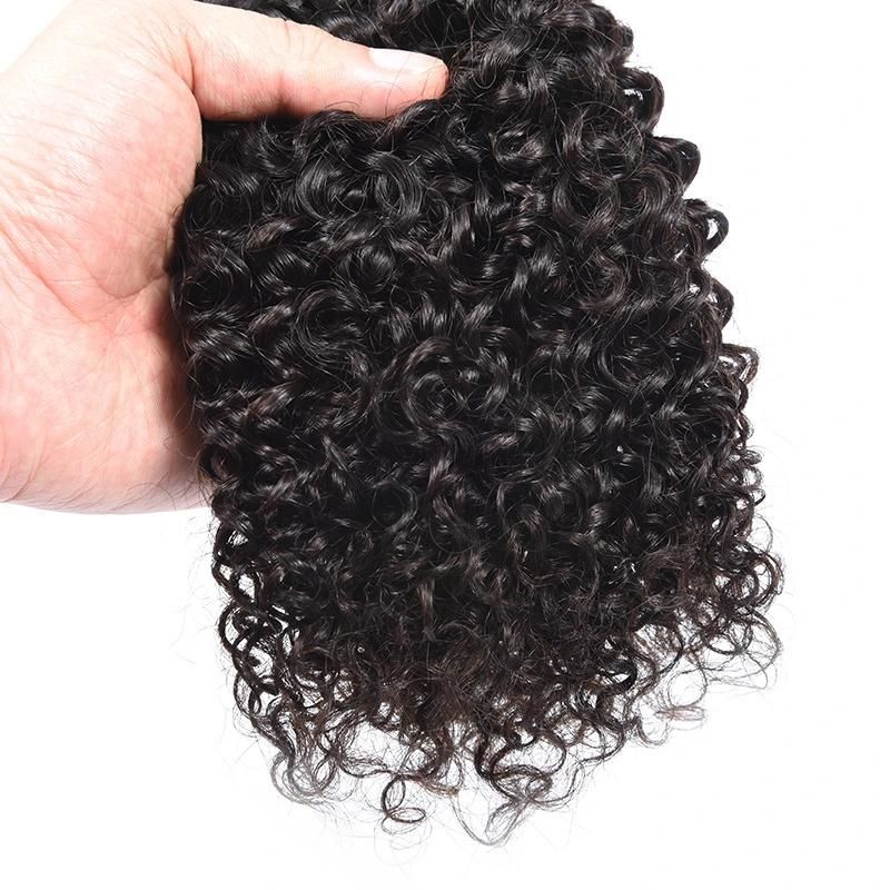 Hair Extensions 4*4 5*5 Closure 10A Kinky Curly Human Hair Natural Color 100g Virgin Remy Human Hair Bundle with Double Drawn 22"