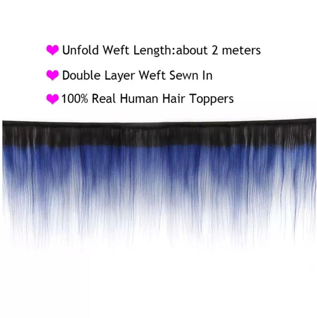 Straight Ombre Hair Bundles with Closure Blue Brazilian Human Hair Weave Bundles with Closure Remy Hair